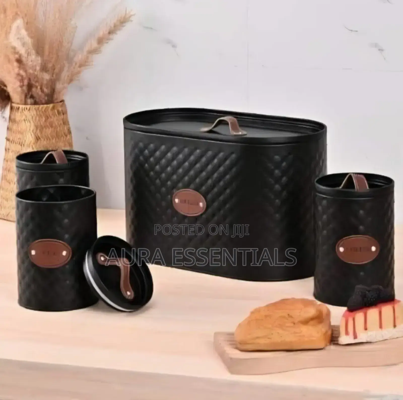5-Piece Cream/Black Kitchen Storage Canister Set