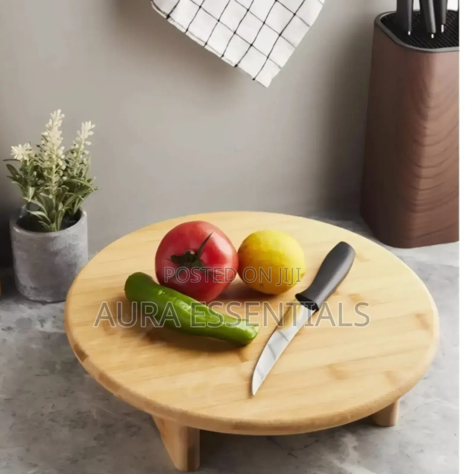 Round, Elevated Bamboo Cutting and Serving Board