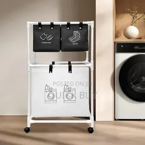 Multi-Functional 3-Tier Rolling Laundry Sorter With Shelves.