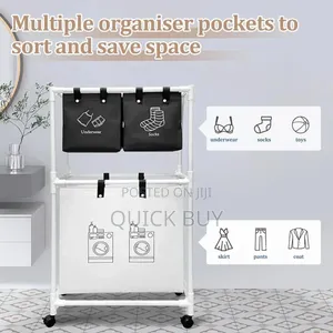 Multi-Functional 3-Tier Rolling Laundry Sorter With Shelves.
