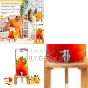 2.9 Gallon Beverage Dispenser Clear Glass Container and a Wooden Stand