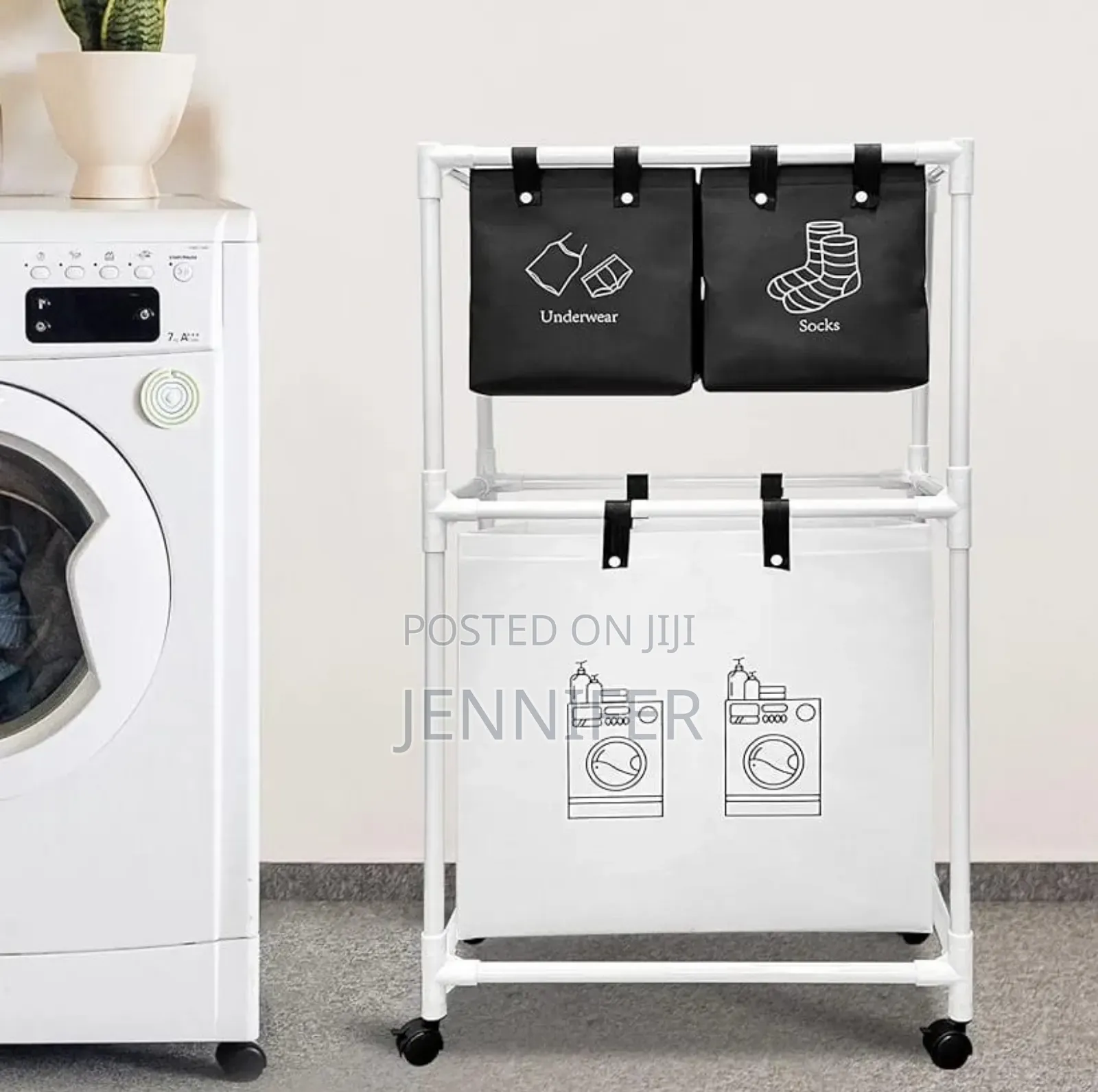 Multi-Functional 3-Tier Rolling Laundry Sorter With Shelves.