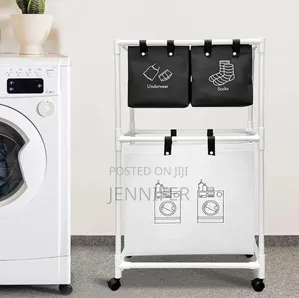 Multi-Functional 3-Tier Rolling Laundry Sorter With Shelves.