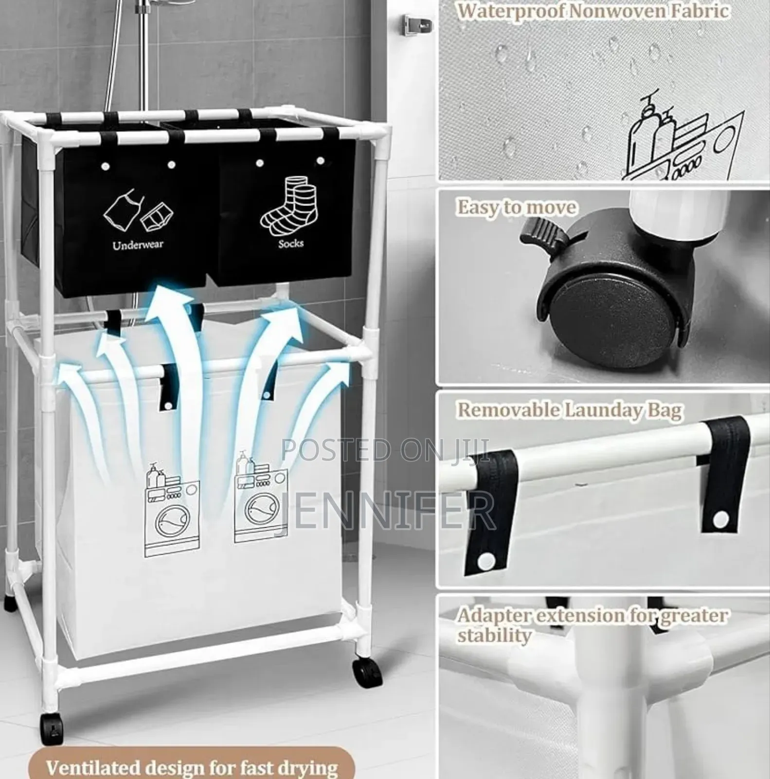 Multi-Functional 3-Tier Rolling Laundry Sorter With Shelves.
