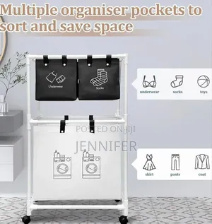 Multi-Functional 3-Tier Rolling Laundry Sorter With Shelves.