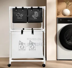 Multi-Functional 3-Tier Rolling Laundry Sorter With Shelves.