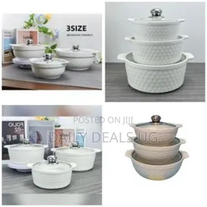 3 Pieces Ceramic Dinner Serving Bowls With Glass Lids