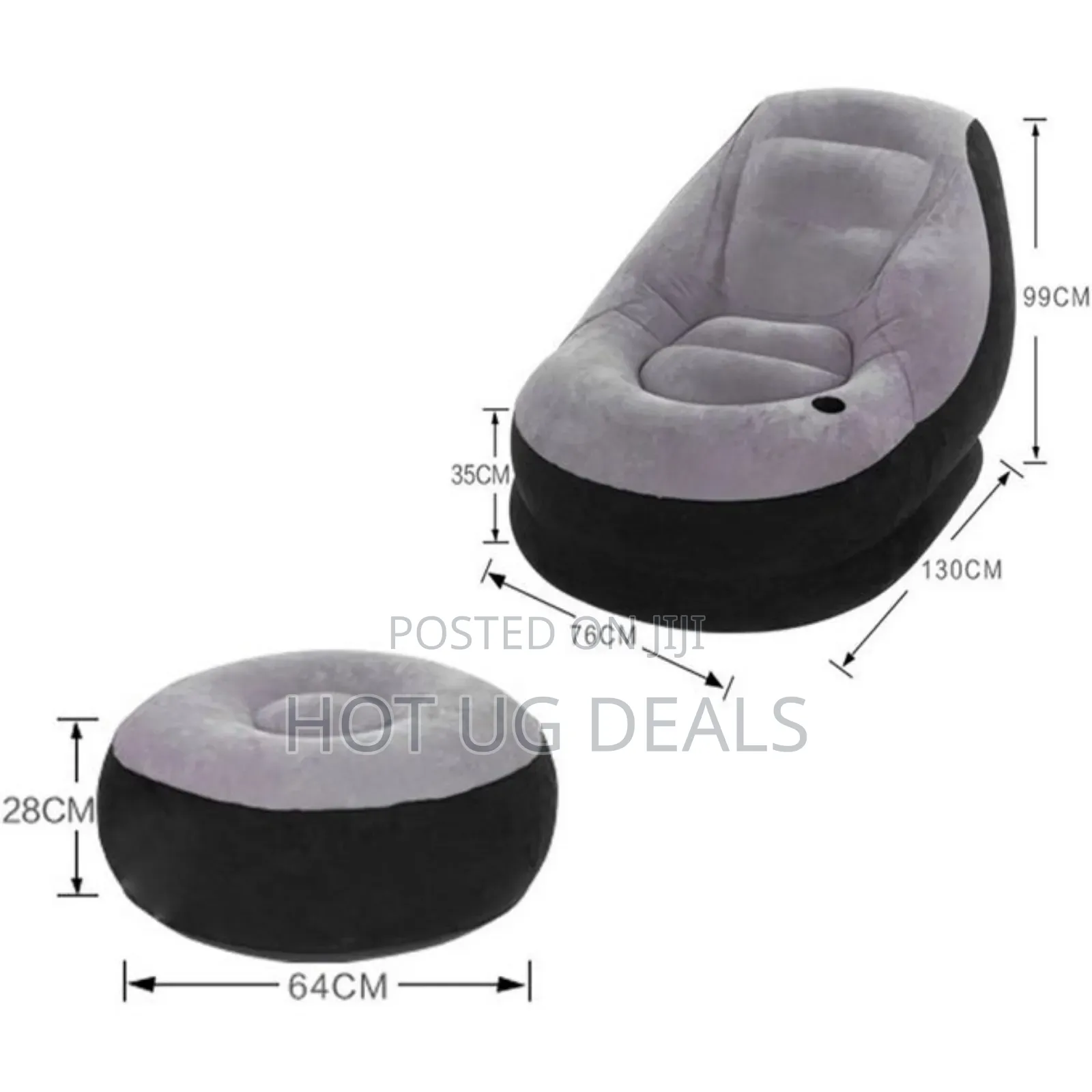 Deluxe Inflatable Chair With Footrest With Pump- Gray, Black