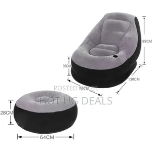 Deluxe Inflatable Chair With Footrest With Pump- Gray, Black