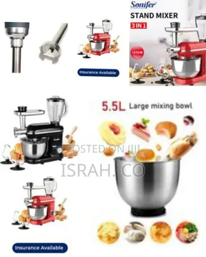 Sonifer 5.5l,6 Speed Stand Dough Mixer, 3ln1meat Grinder,Blender