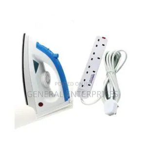 Blue and White Steam Flat Iron Paired With a 4-Way Extension Cable.
