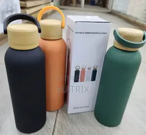A Collection of Insulated Water Bottles With Bamboo Lids