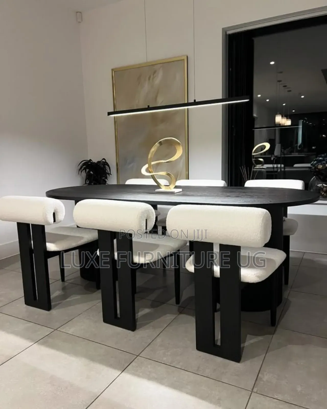 6seats Dinning Table/Off White Black