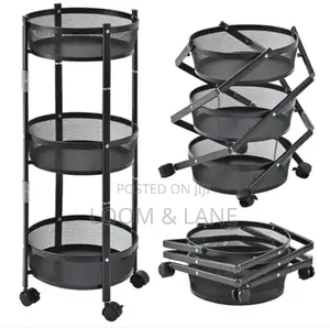 3-Tier Round Foldable Rolling Utility Storage Cart