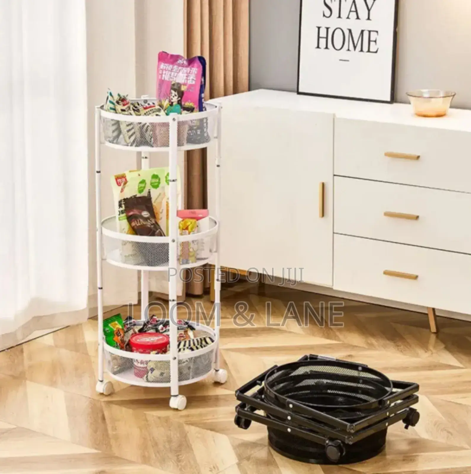 3-Tier Round Foldable Rolling Utility Storage Cart