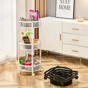 3-Tier Round Foldable Rolling Utility Storage Cart