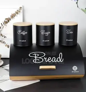 4pc Steel Bread Bin and Canister Set