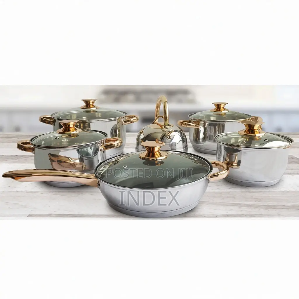 12 Piece Heavy Stainless Steel Cookware/Saucepans-Silver