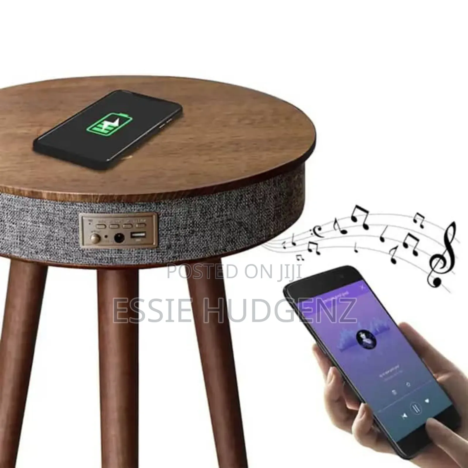 Smart Table With a Built in Bluetooth Speaker Wireless Phone Charger.
