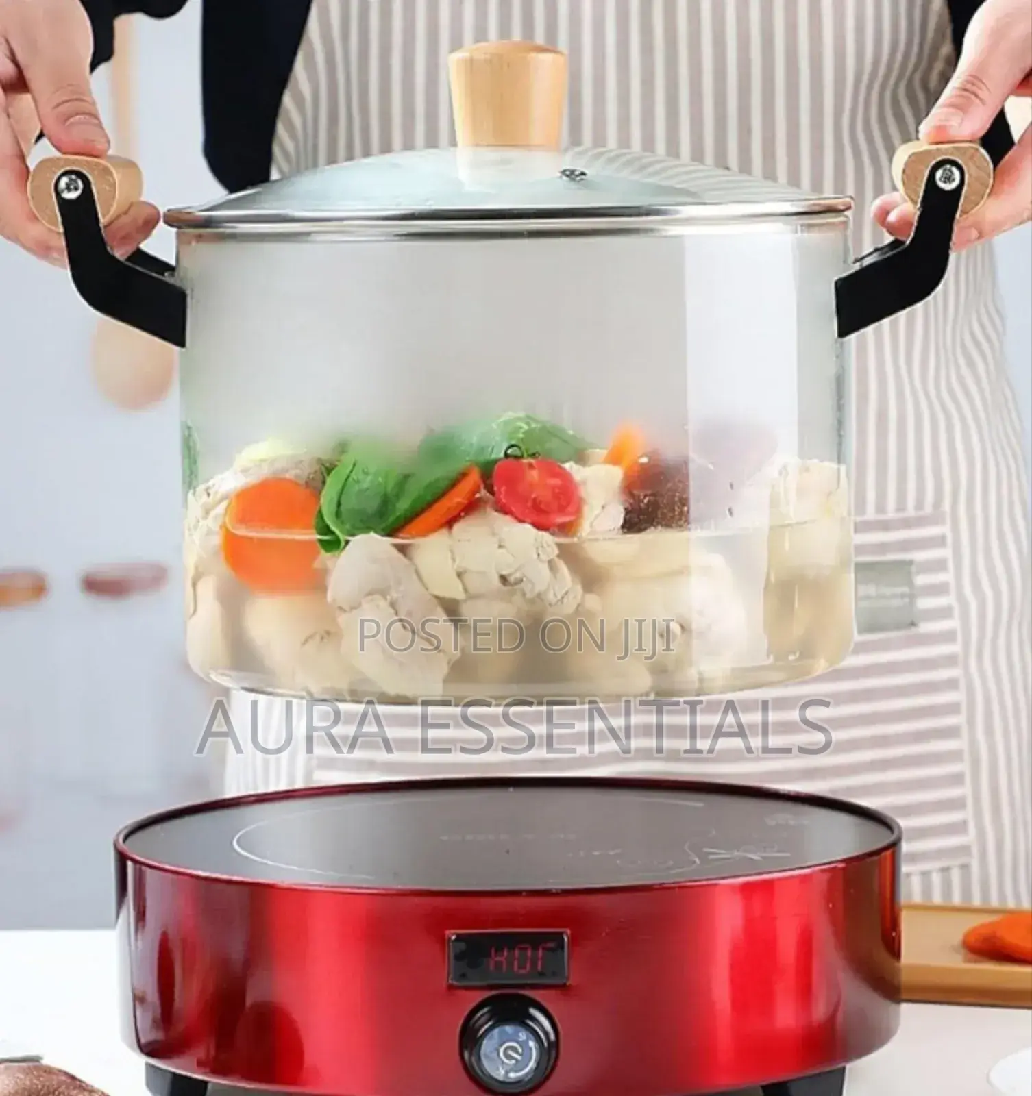Glass Cooking Pot With Wooden Handle