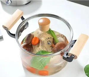 Glass Cooking Pot With Wooden Handle