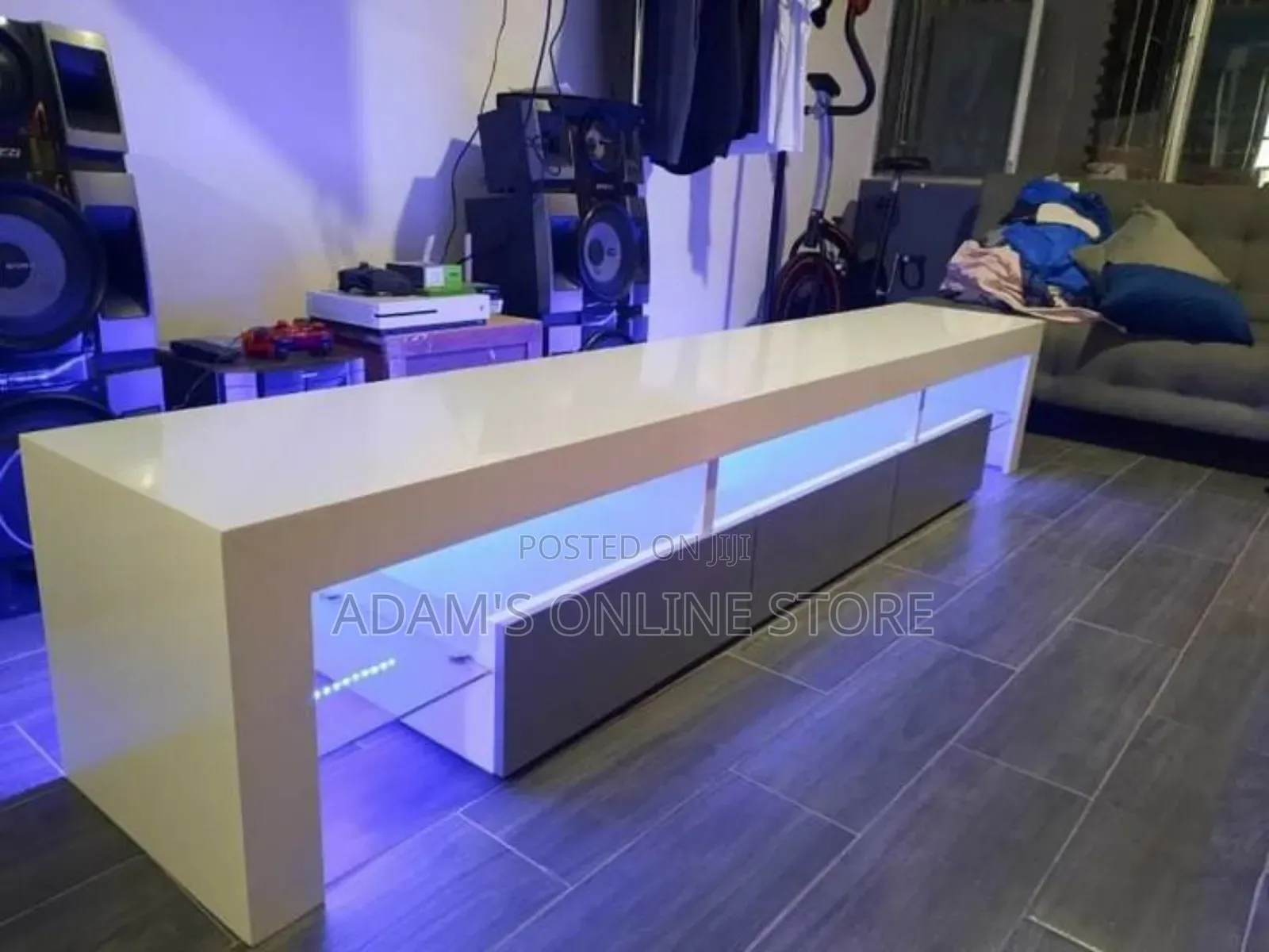 Led Light Tv Stand Unit White With Black