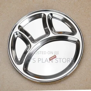 Sumit Stainless Steel Round Partitioned Diner Plates 12pcs