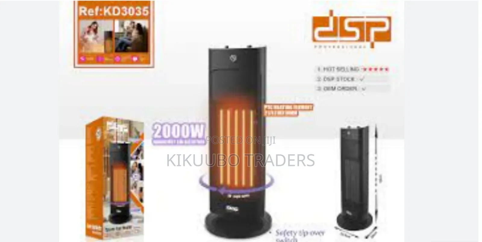 DSP Tower Fan Heater – 80° Oscillation With Thermostat, 2000w