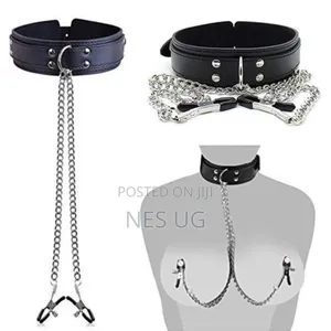Erotic Leather Collar Necklace With Nipple Clamps Breast Chain Sex Toy