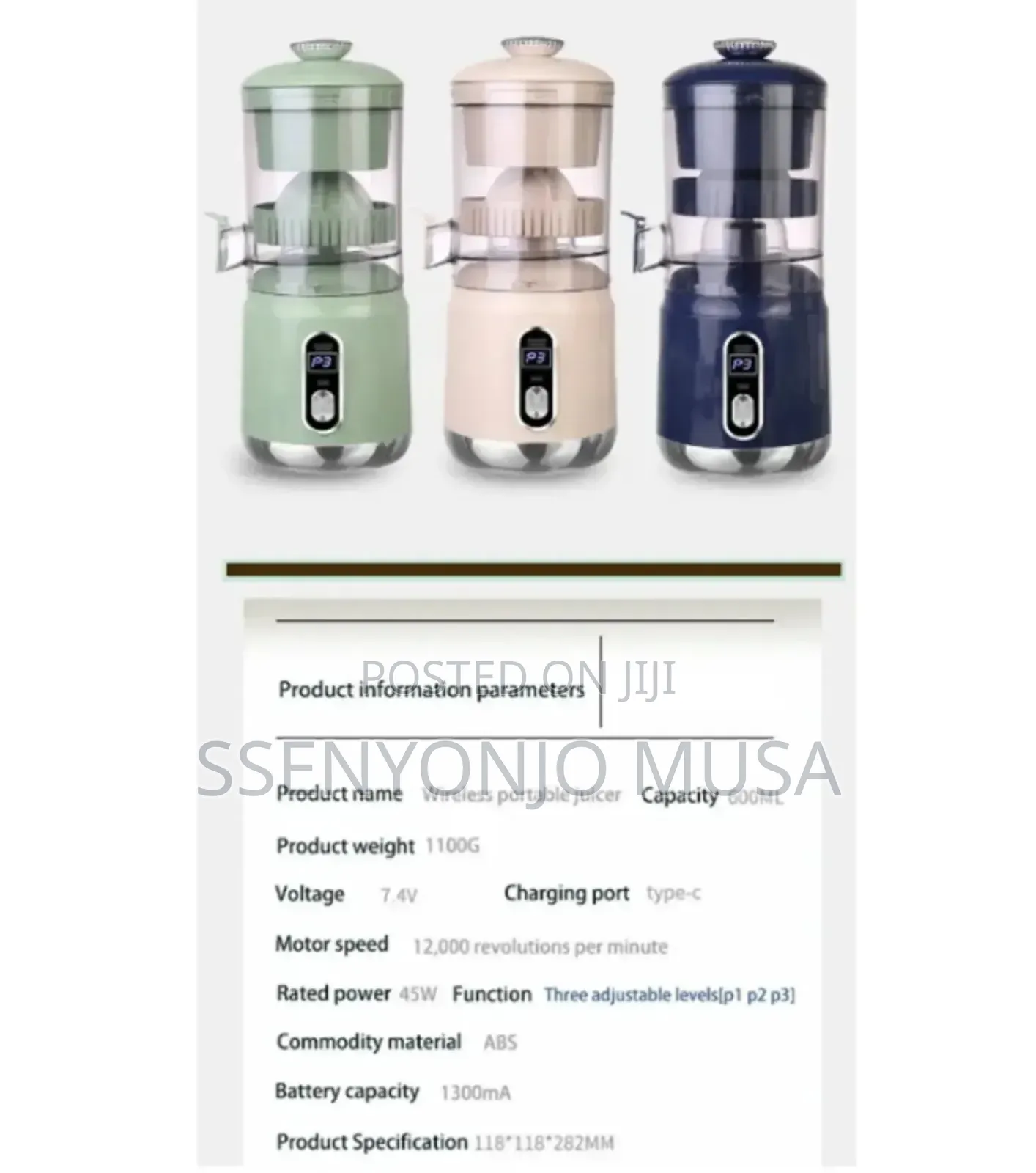Portable Electric Citrus Juicer 600ml Usb Rechargeable