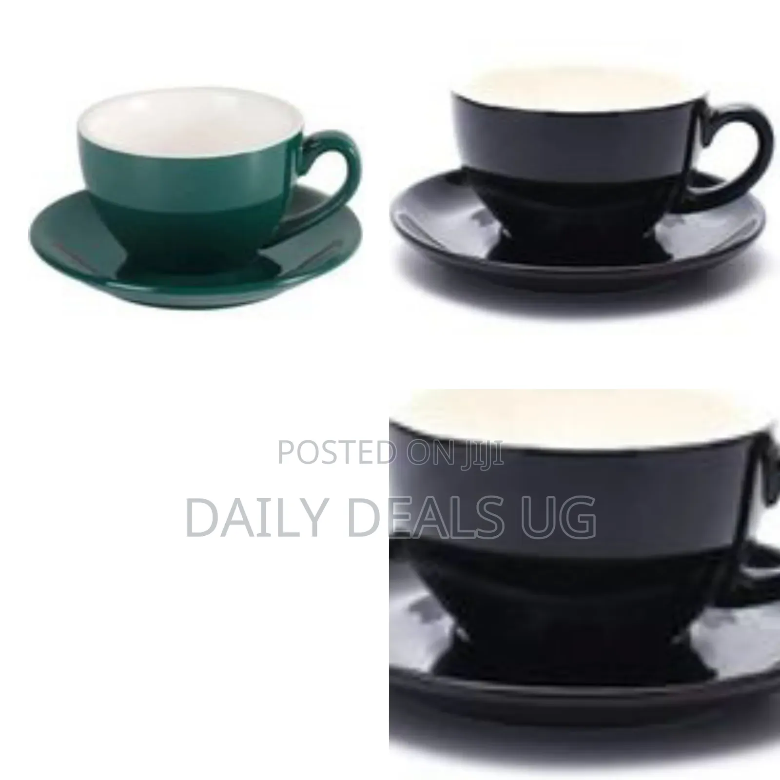 Set of 6 Matte Black Ceramic Cup and Saucer Set