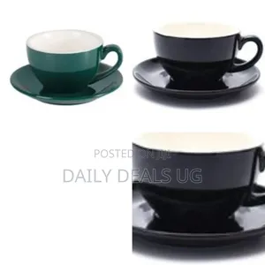 Set of 6 Matte Black Ceramic Cup and Saucer Set