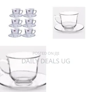 6-Piece Set of Clear Glass Tea and Coffee Cup and Saucer Set
