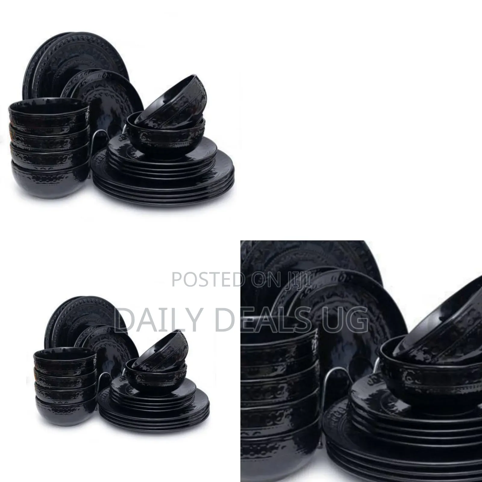 Lorren Home Trends Stoneware Scroll Dinnerware Set in Black