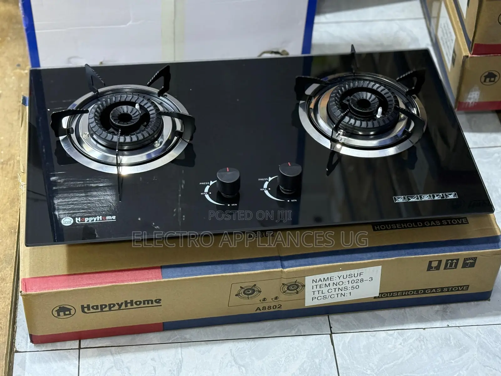 Happyhome A8802 2-Burner Tempered Glass Gas Stove.
