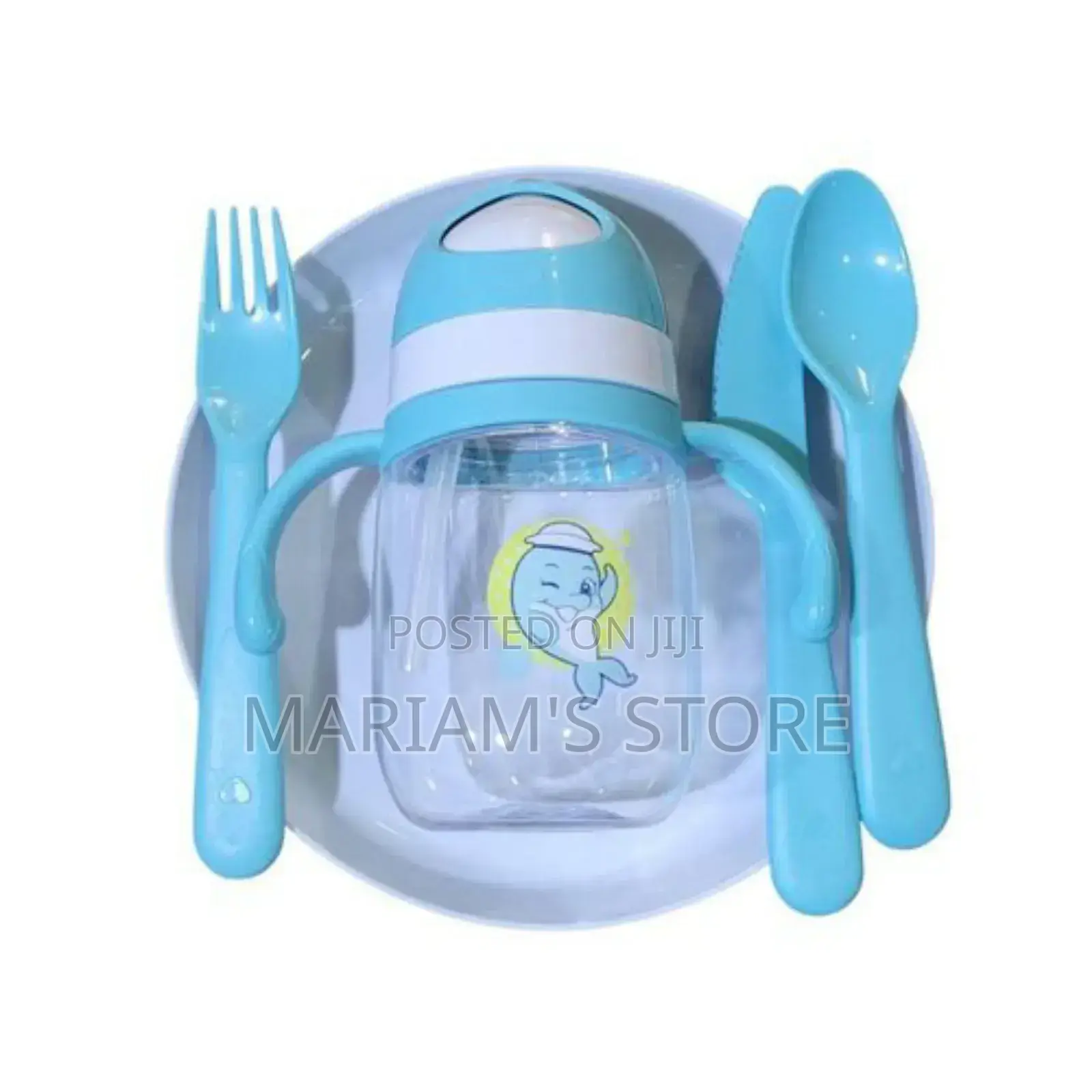 4pc Baby Feeding Plate Bowl, Spoon Fork- Multicolor