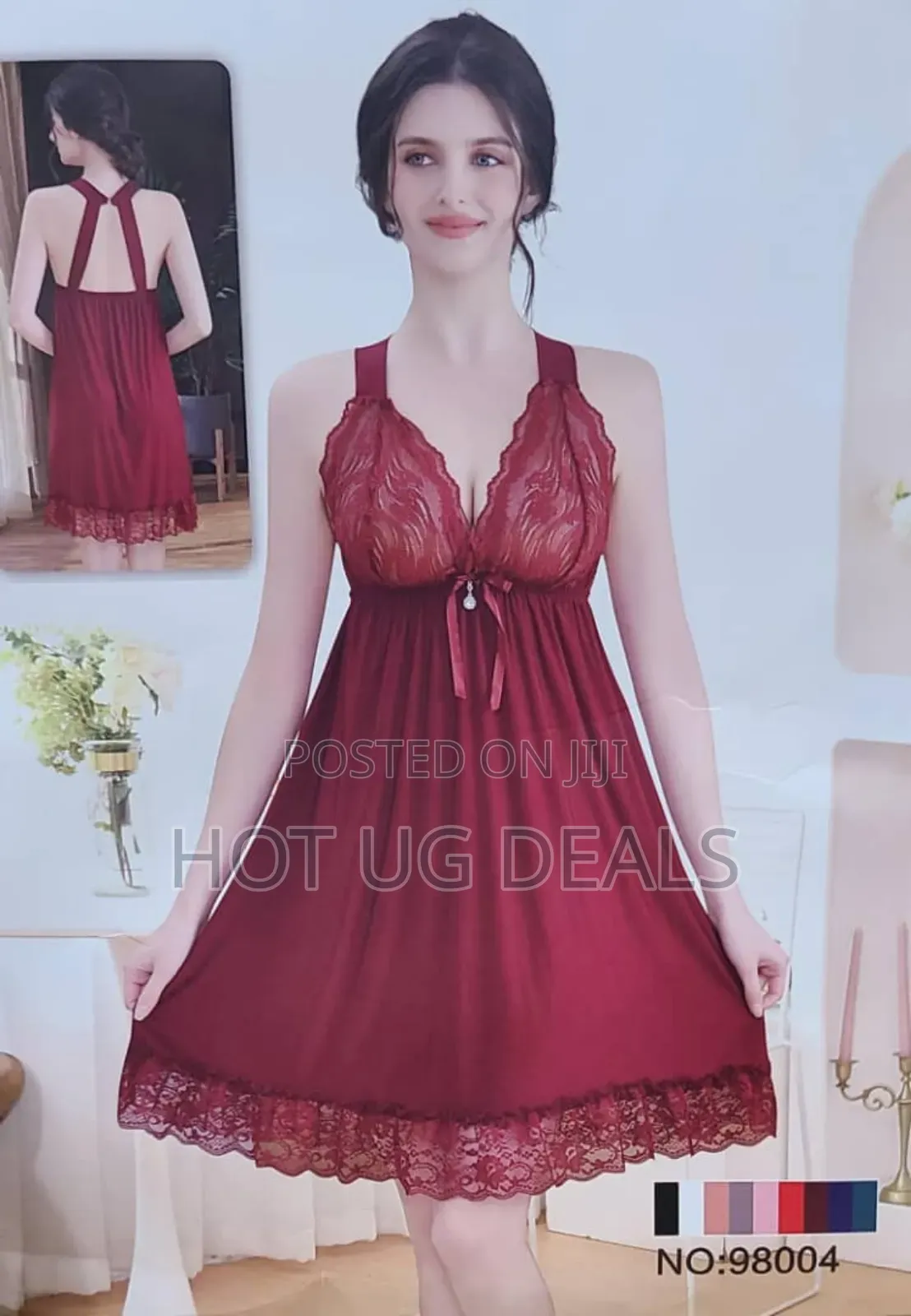 Ladies Night Dress - Red Multidesign