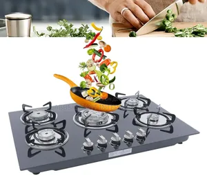 5 Burner Gas Cooktop Built-in Stainless Steel Glass Burner