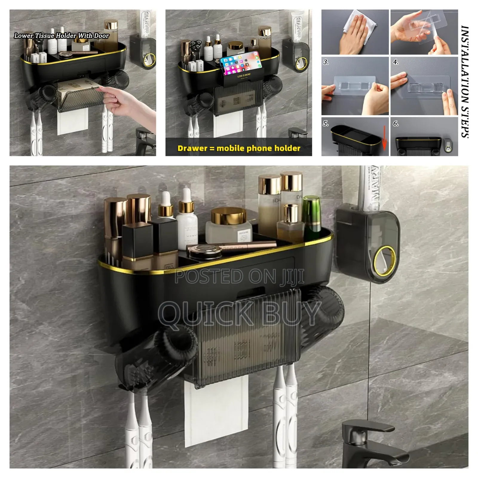 Unique Multifunctional Wall-Mounted Toothbrush Holder and Organizer