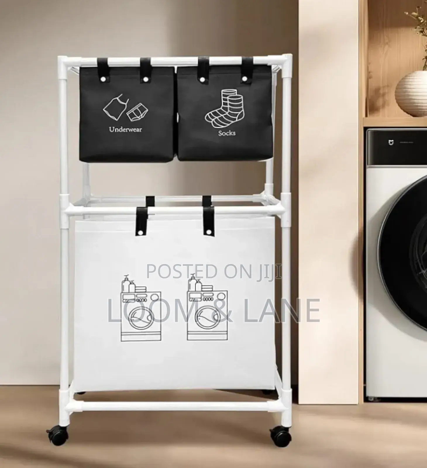 Multi-Functional 3-Tier Rolling Laundry Sorter With Shelves