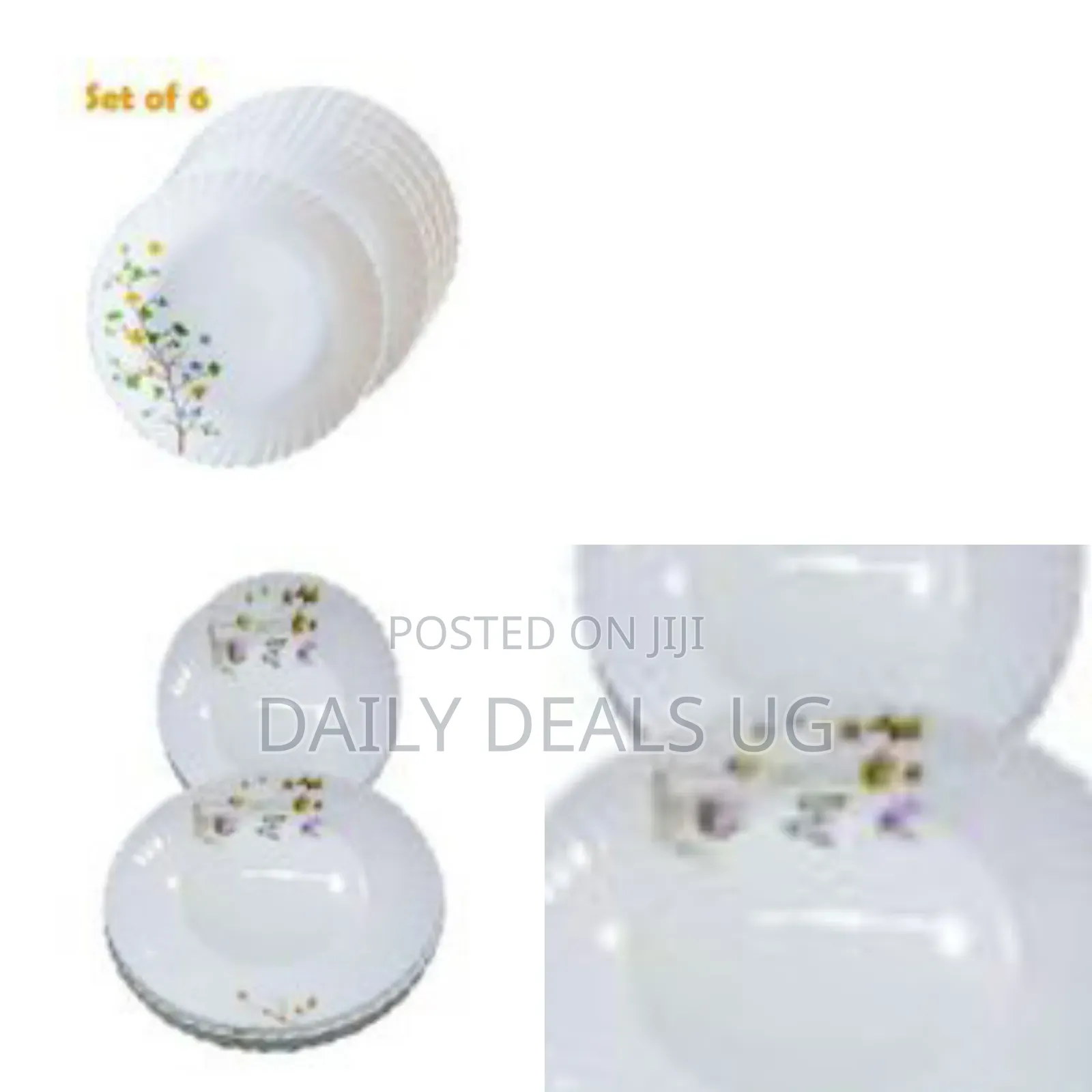 6-Piece White Floral Design Dinner Plate Set