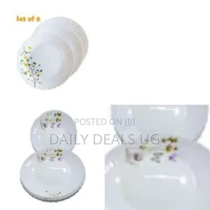 6-Piece White Floral Design Dinner Plate Set