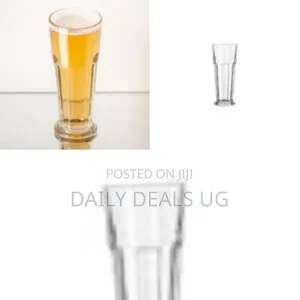 Set of 6 Elegant Tall Glass Tumblers With Faceted Base - Transparent