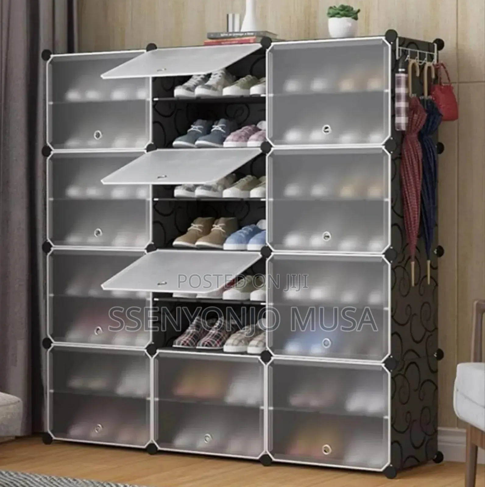 12-layer Plastic Cube Dustproof Shoe Cabinet - For 3 Columns