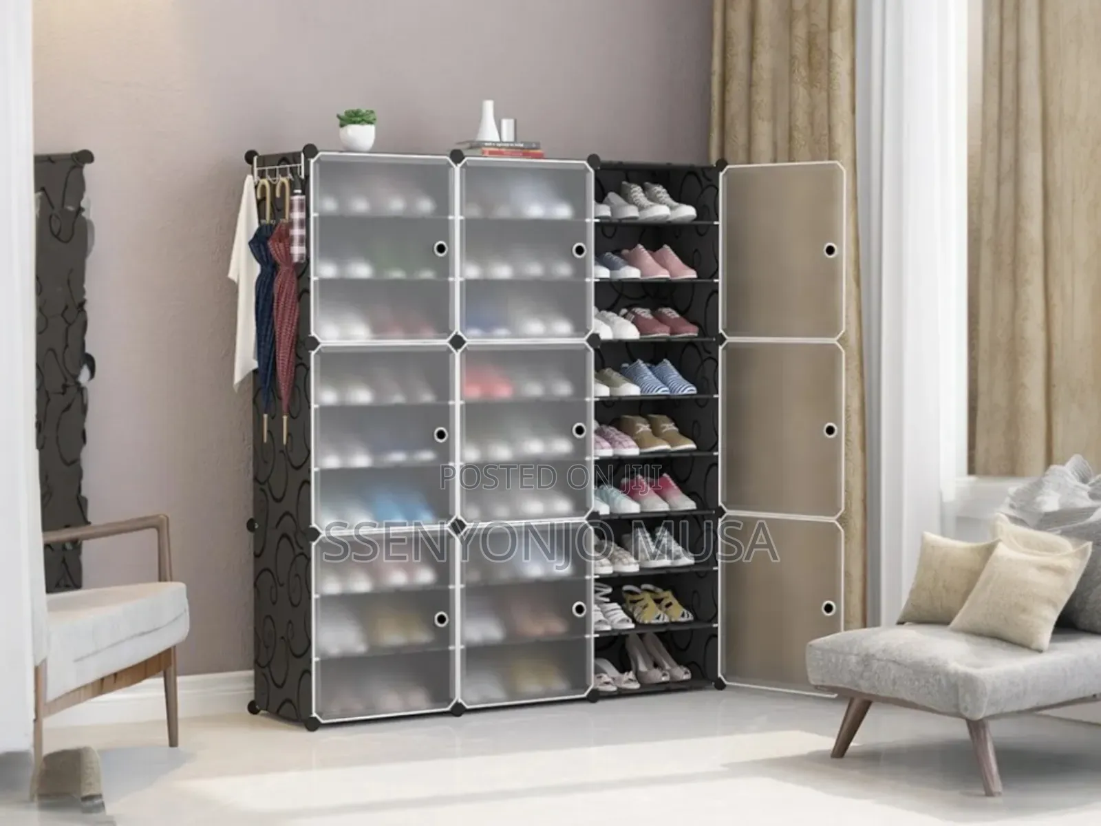 12-layer Plastic Cube Dustproof Shoe Cabinet - For 3 Columns