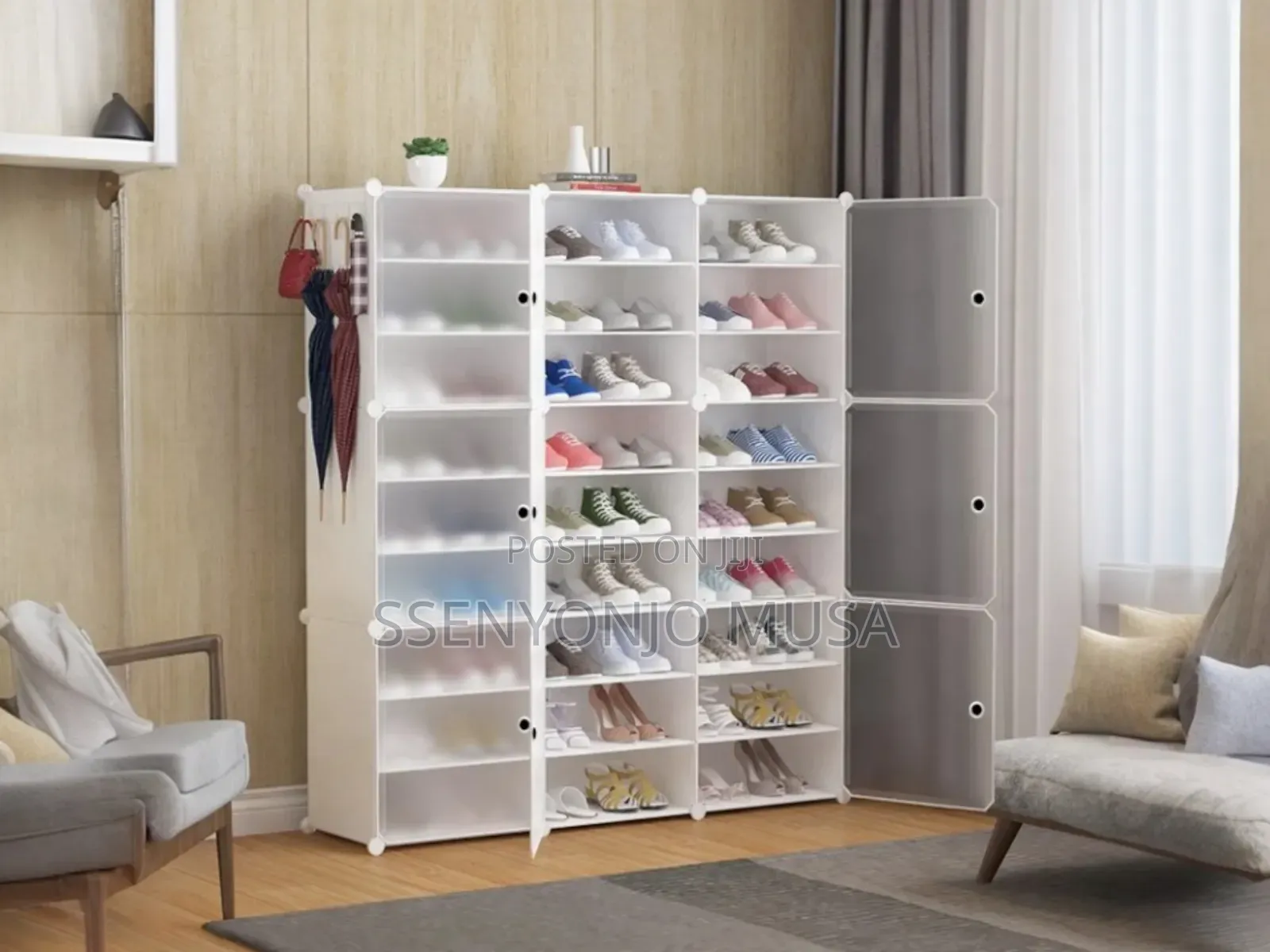 12-layer Plastic Cube Dustproof Shoe Cabinet - For 3 Columns