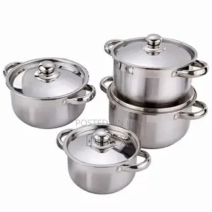4 Piece Stainless Steel Saucepans Cookware Pots, Silver.