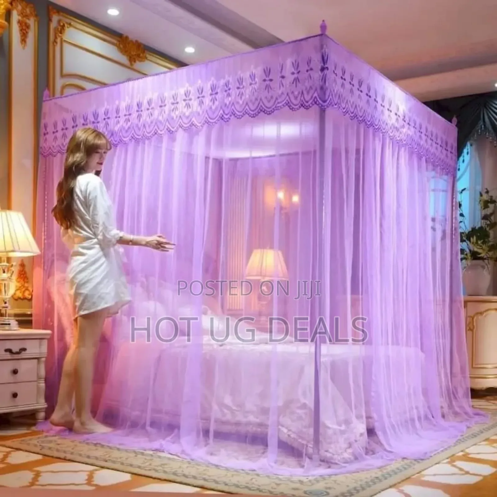 4 Stand Steel Frame Mosquito Net With Stands 5×6- Purple