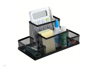 4 Tier Black Mesh Metal Desk Organizer Mult Compartment Pen Organizer