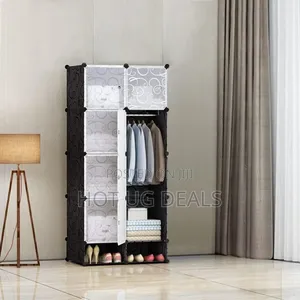 Two Columns Portable Plastic Wardrobe Closets - Black